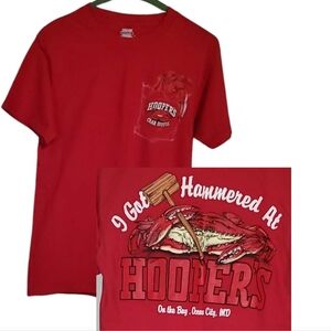 HANES Red Hoopers Crab Bar Tee Shirt Ocean City Maryland 34-36 Womens Small
